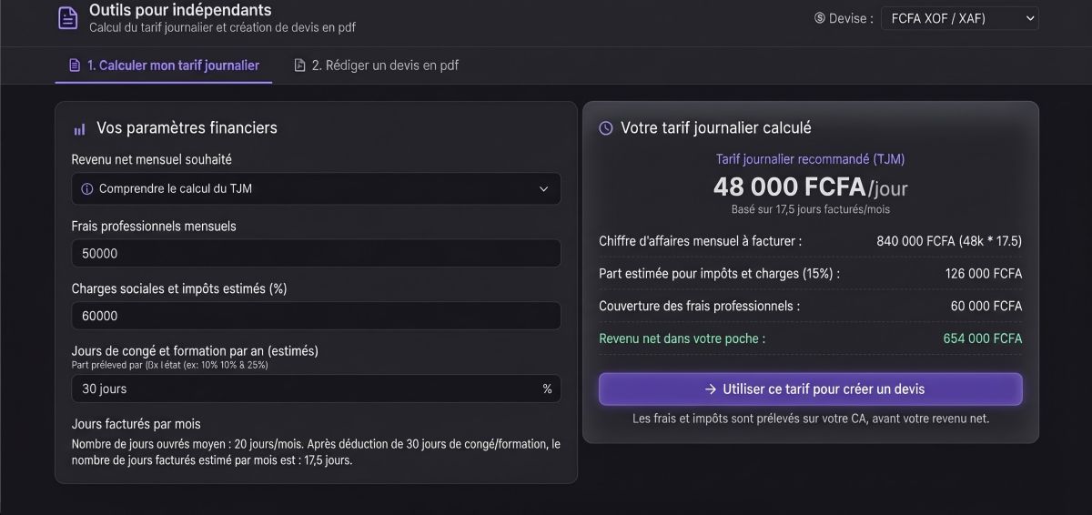 Calculateur de tarif journalier et générateur de devis en ligne - Aperçu 3
